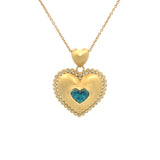 Suzy Landa Bezel Set Blue Zircon Heart Necklace with Beaded Diamond Border - Be On Park
