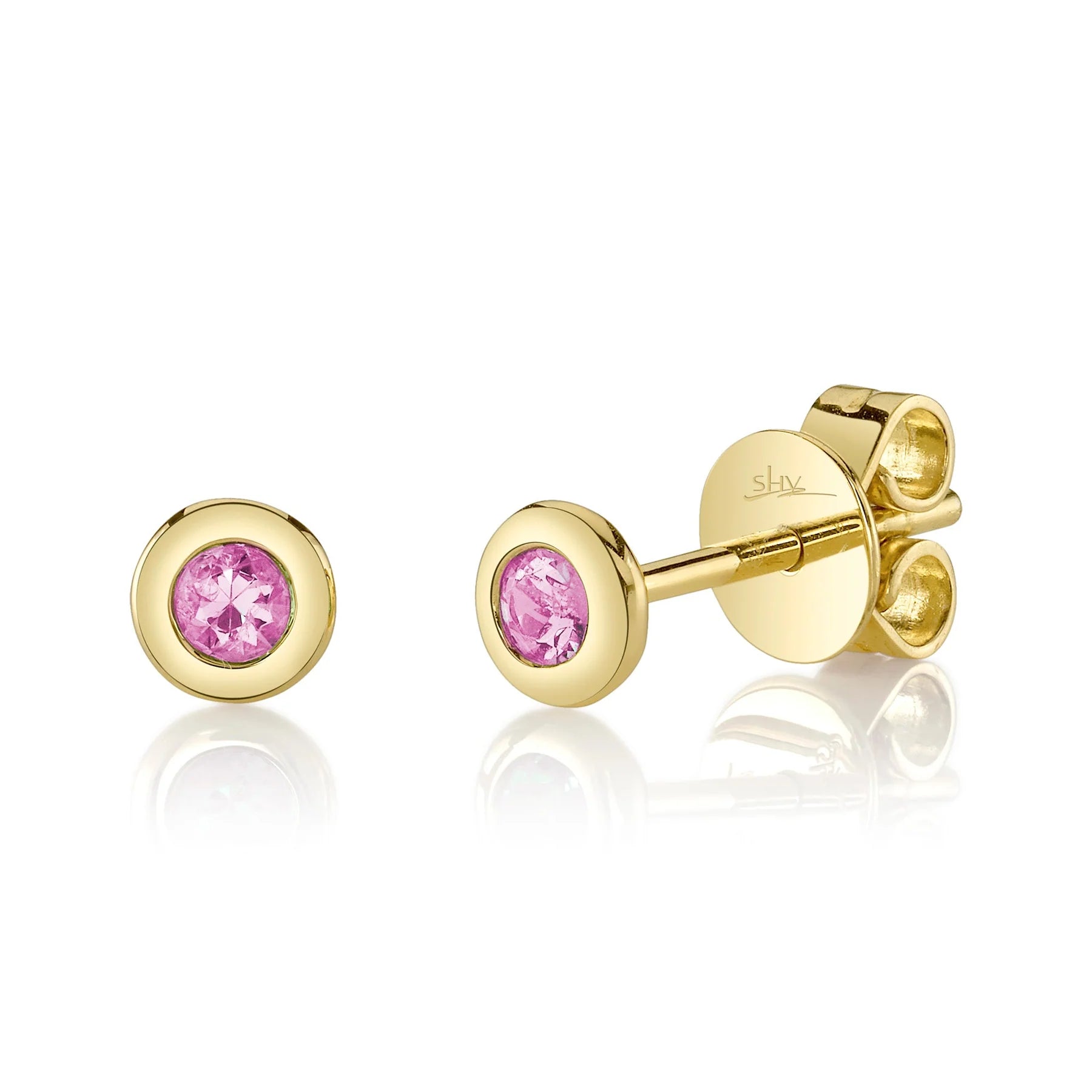 Shy Creation Pink Sapphire Bezel Earrings - Be On Park