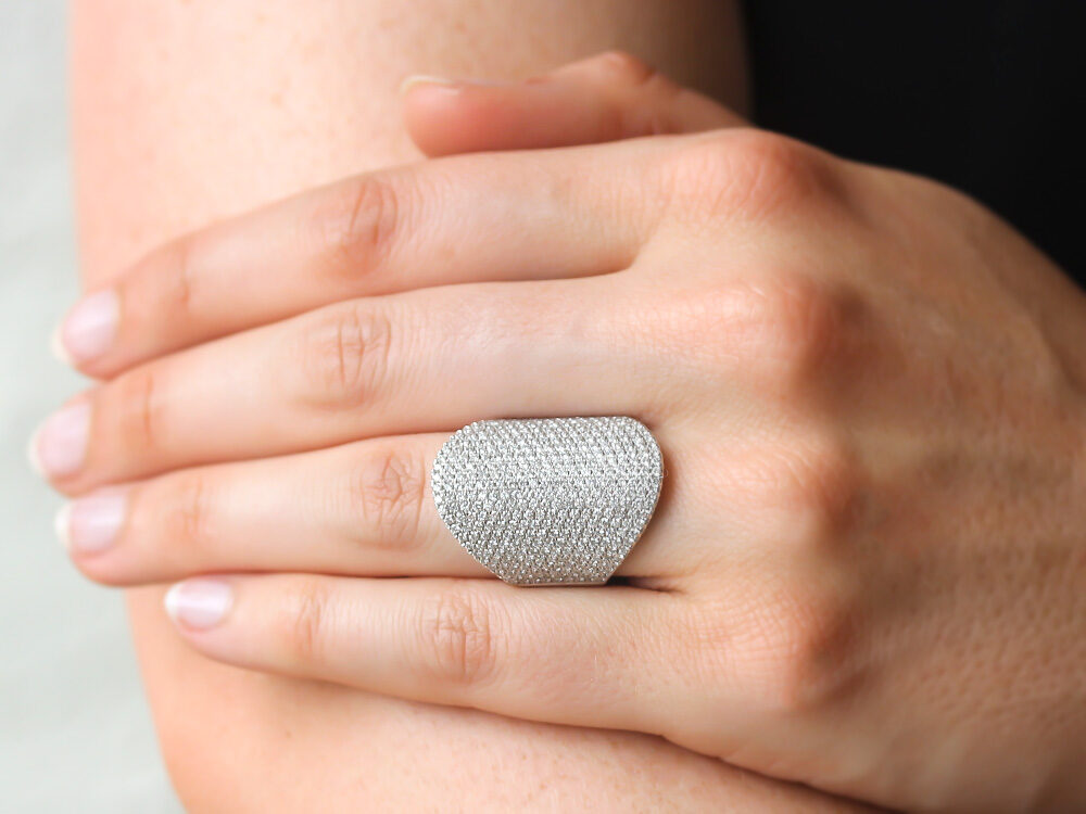 White Diamond Pave Shield Ring - Be On Park