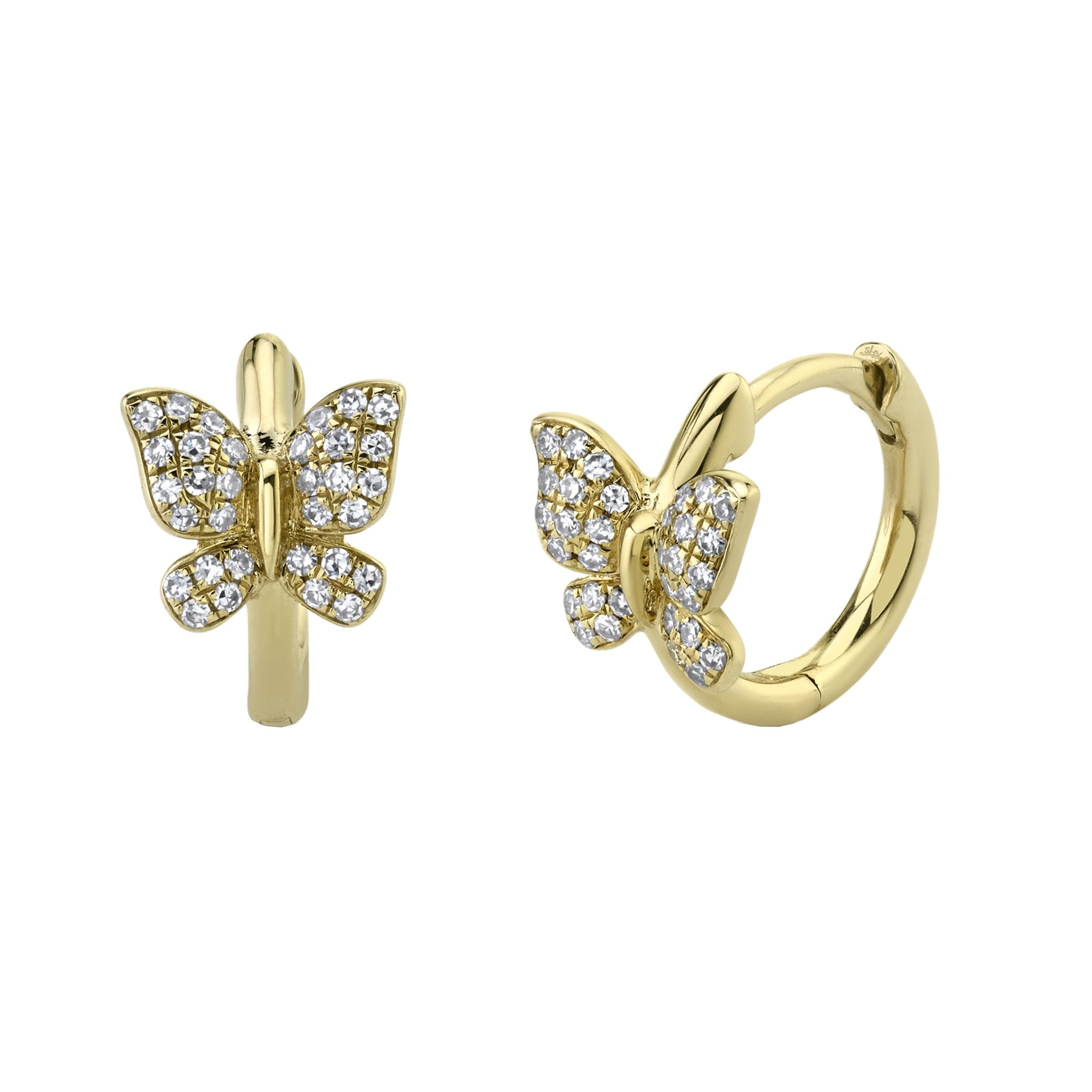 Shy Creation Yellow Gold Diamond Butterfly Huggies - Be On Park