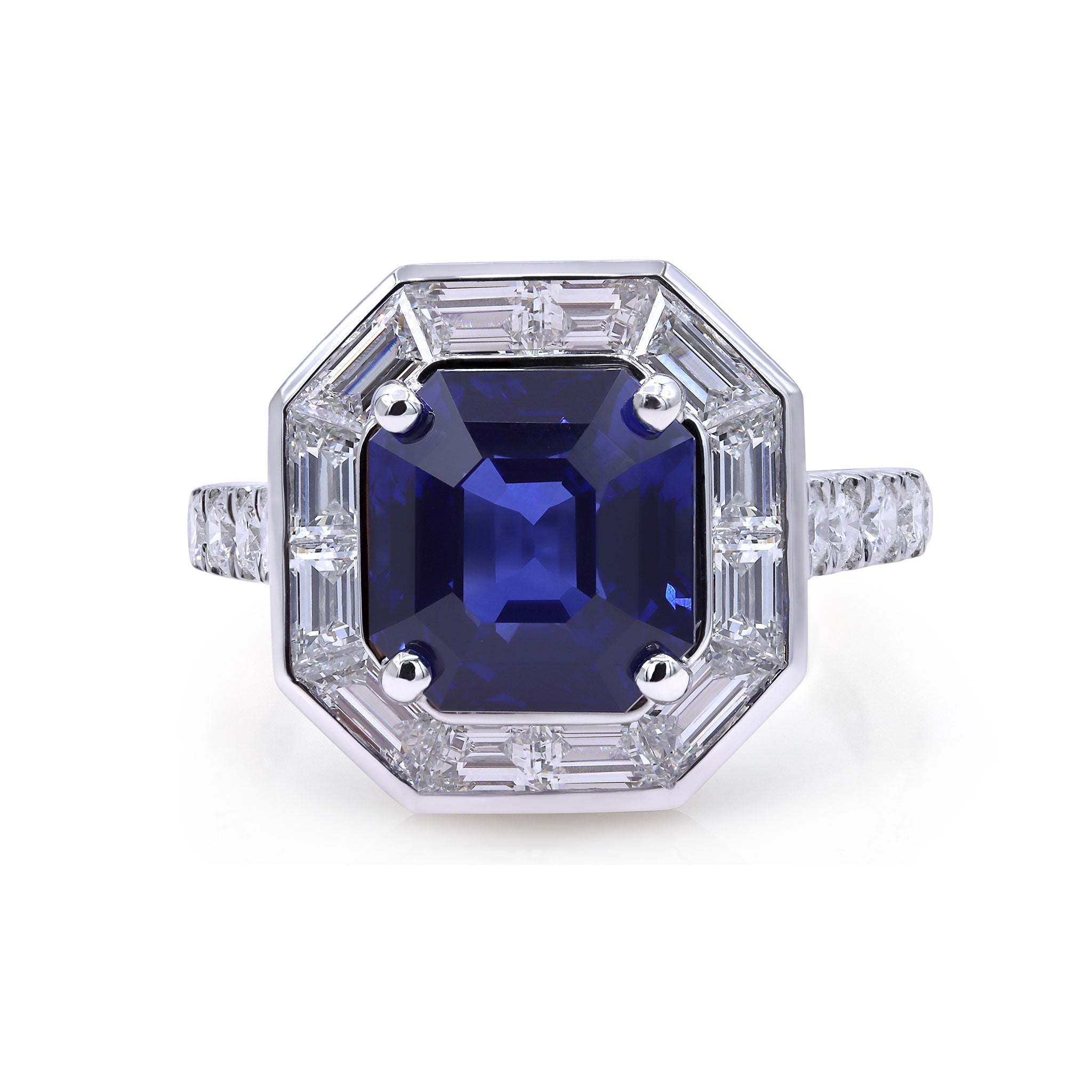 Oscar Heyman platinum, blue sapphire, and diamond ring - Be On Park