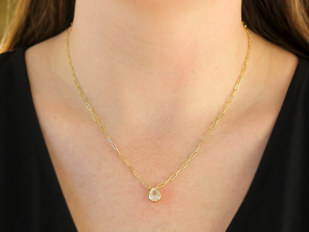 Lauren K antique pear shape diamond necklace on paperclip chain - Be On Park