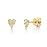 Shy Creation Yellow Gold Mini Pave Diamond Heart Studs - Be On Park