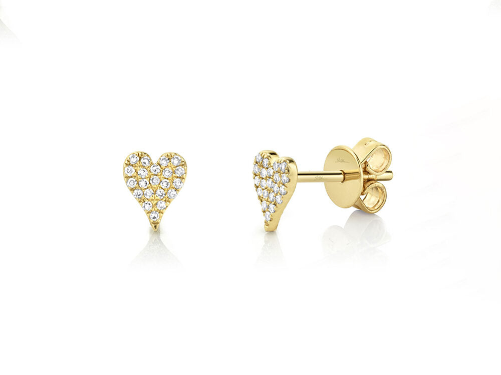 Shy Creation Yellow Gold Mini Pave Diamond Heart Studs - Be On Park