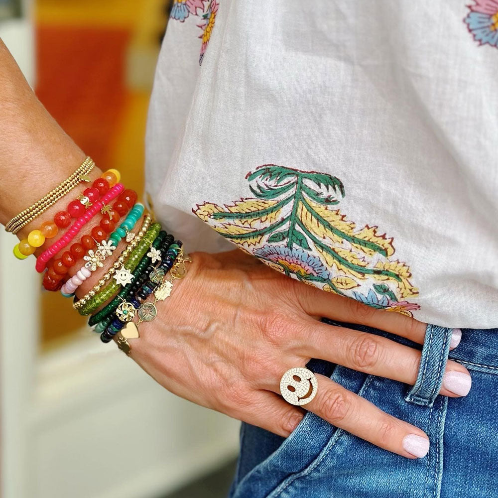 Sydney Evan Carnelian Bead Bracelet with Rainbow Double Daisy Charm - Be On Park