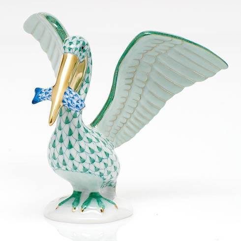 Herend Green-Blue Pelican With Fish - Be On Park