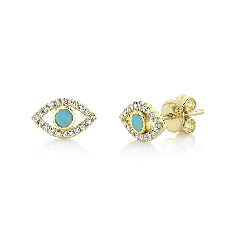 Shy Creation Turquoise and Diamond Eye Stud Earrings - Be On Park