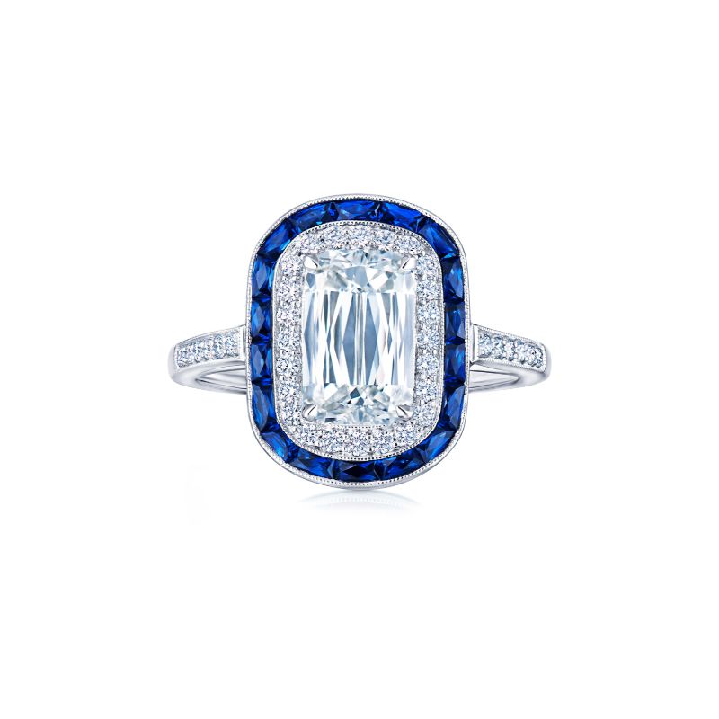 Kwiat Ashoka Diamond Engagement Ring with Diamond and Sapphire Halo - Be On Park