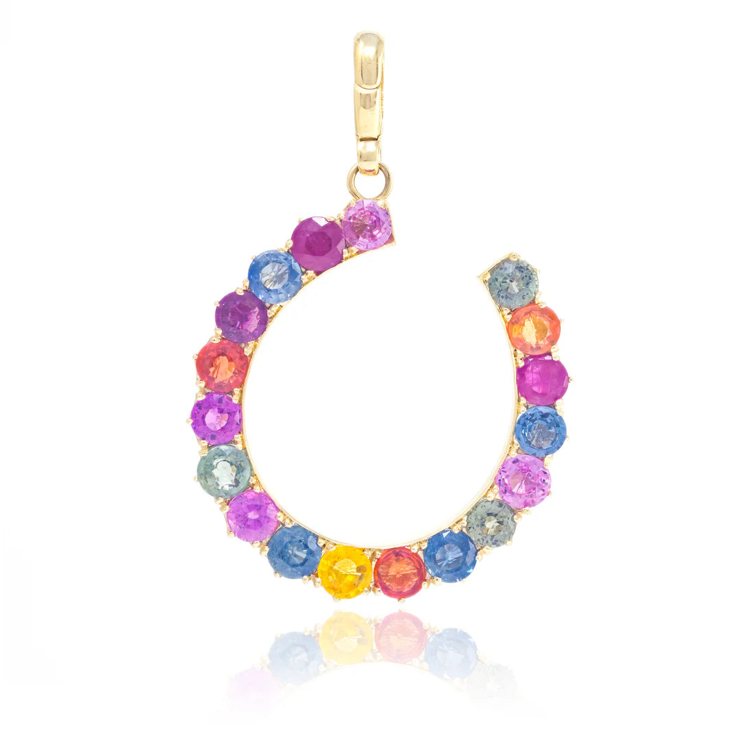 Jenna Blake Rainbow Multi-Colored Sapphire Horseshoe Pendant - Be On Park