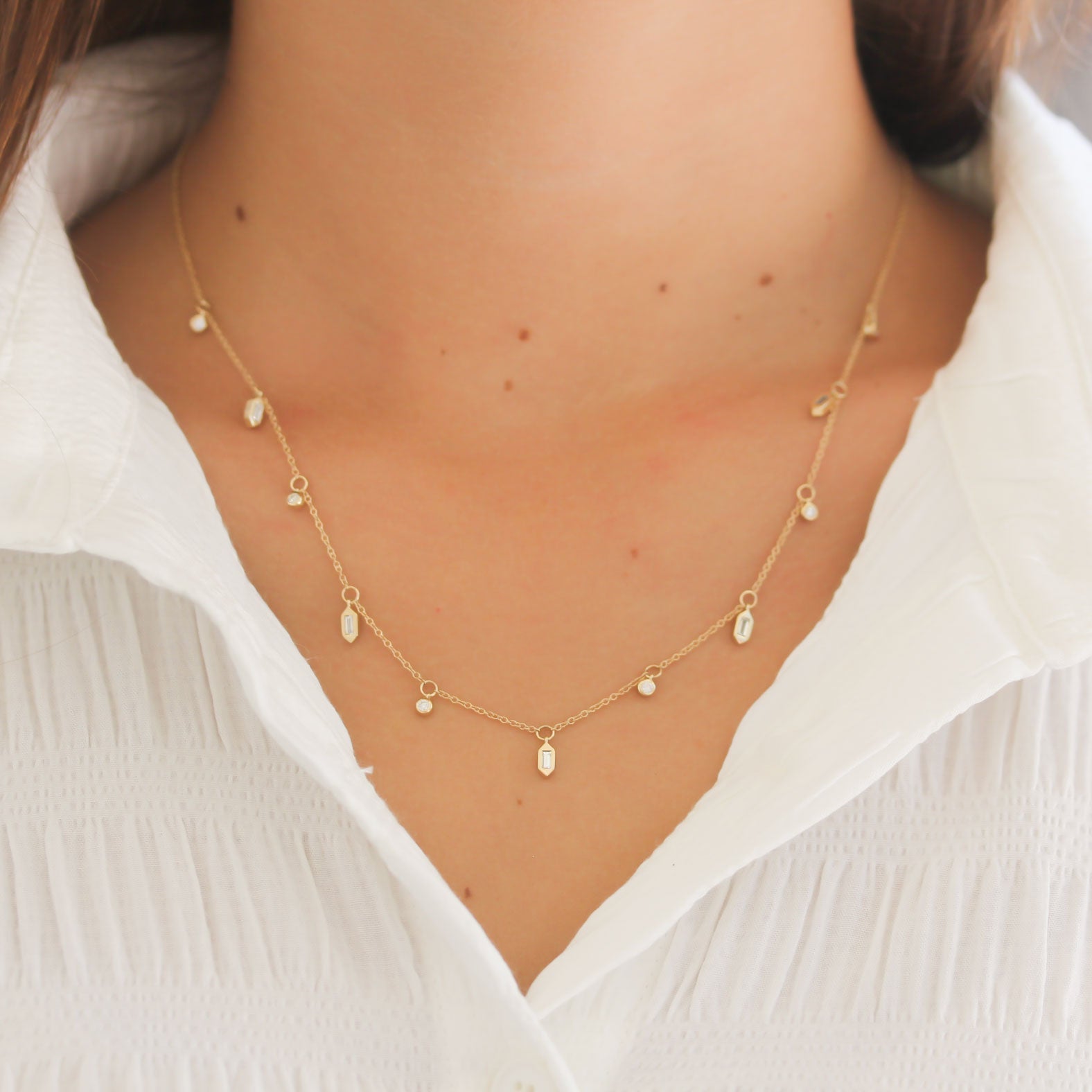 Shy Creation Diamond Baguette Bezel Necklace - Be On Park