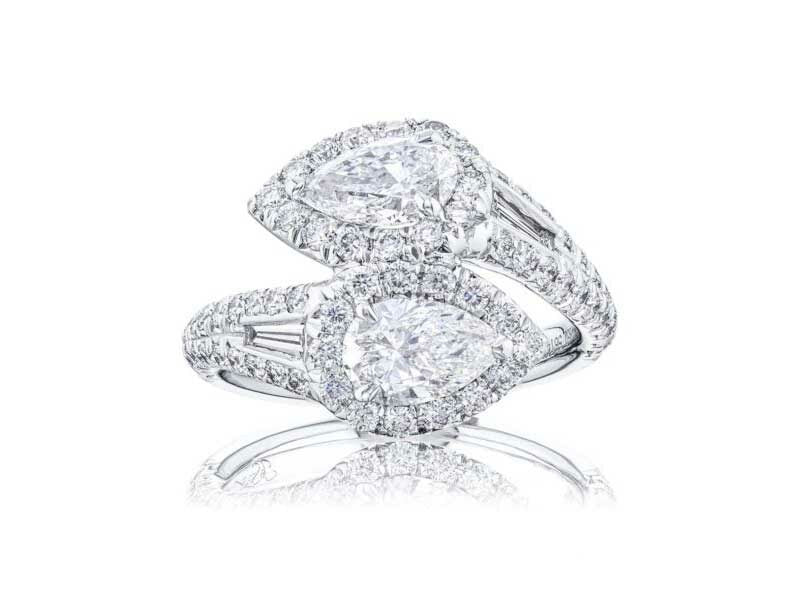 JB Star pear shape diamond "Forever Twogether" bypass ring with tapered baguette and round diamonds - Be On Park