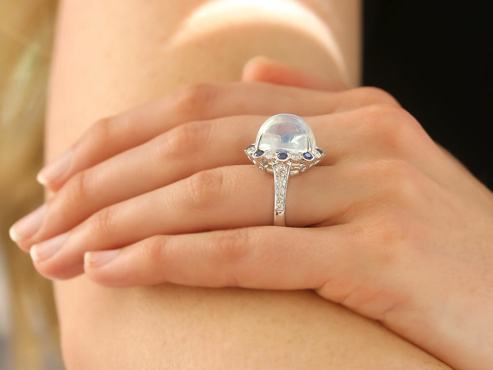 Spark Creations Moonstone Ring with Diamond and Sapphire Accents - Be On Park