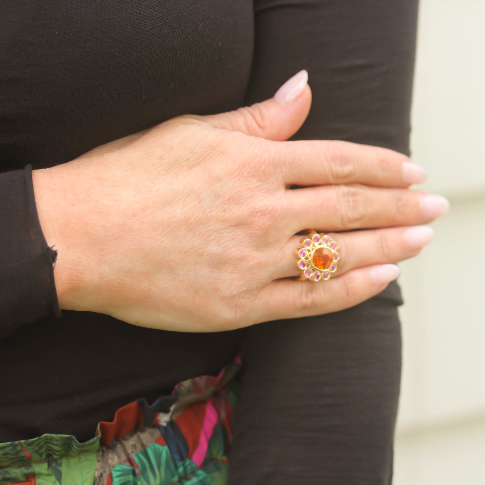 Be x Lauren K Collection One-of-a-Kind Cushion Spessartite Garnet & Pink Sapphire Halo Ring - Be On Park