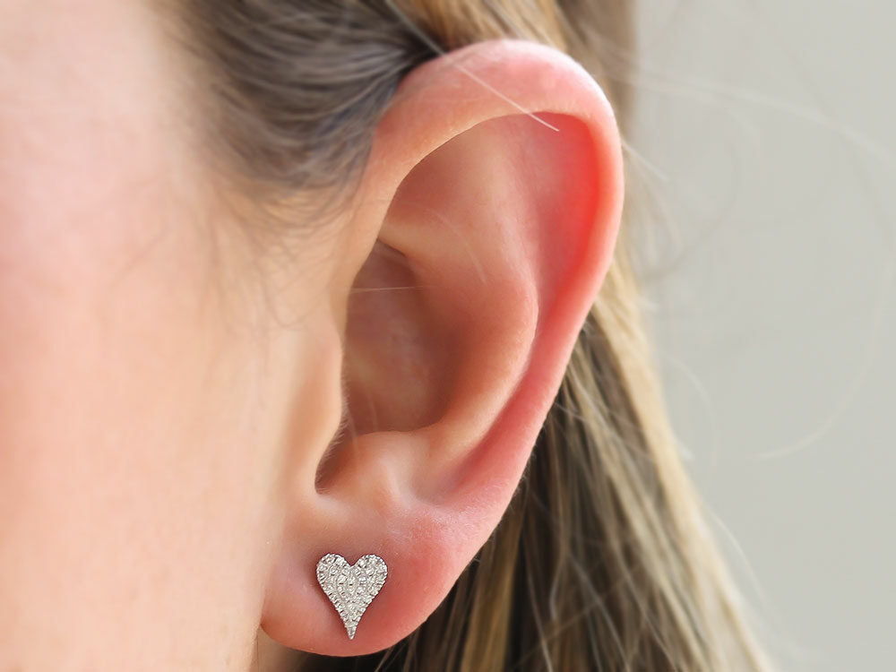 Shy Creation White Gold Pave Diamond Heart Studs - Be On Park