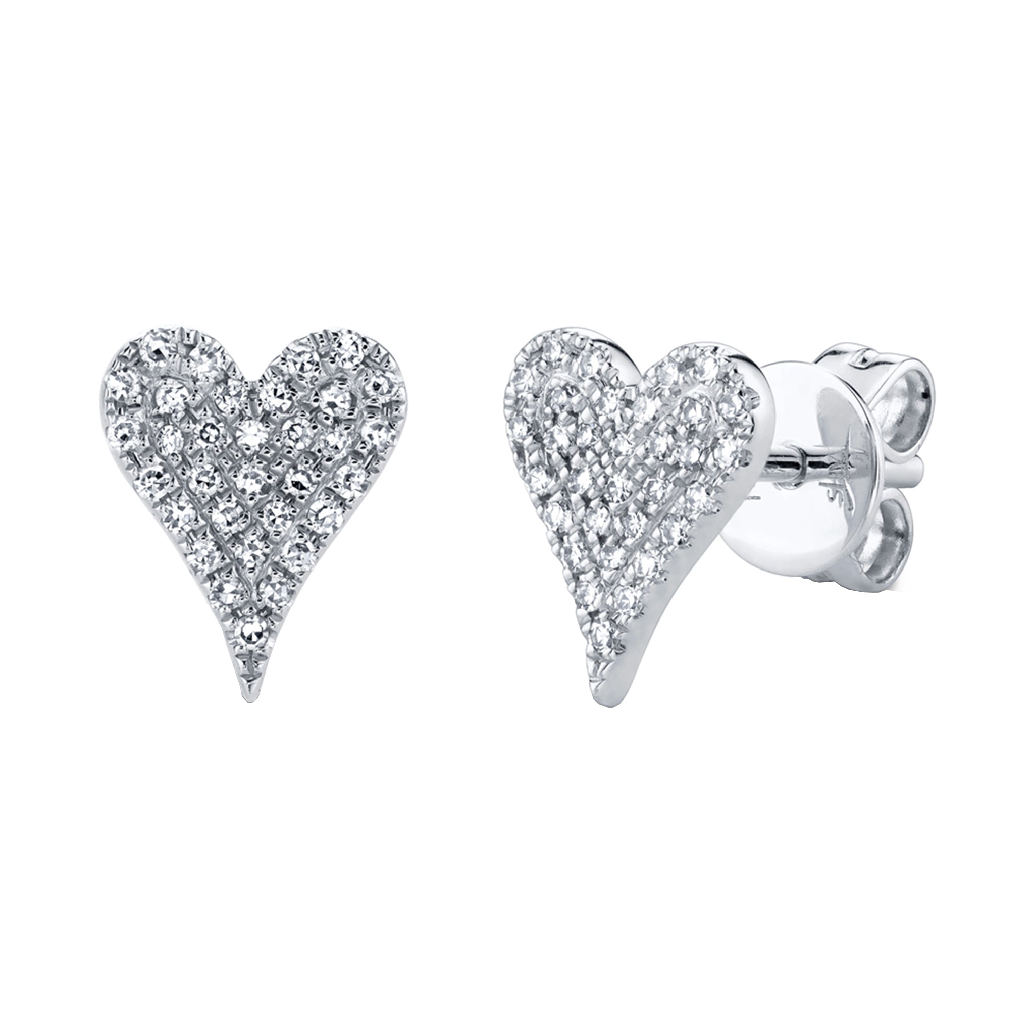 Shy Creation White Gold Pave Diamond Heart Studs - Be On Park