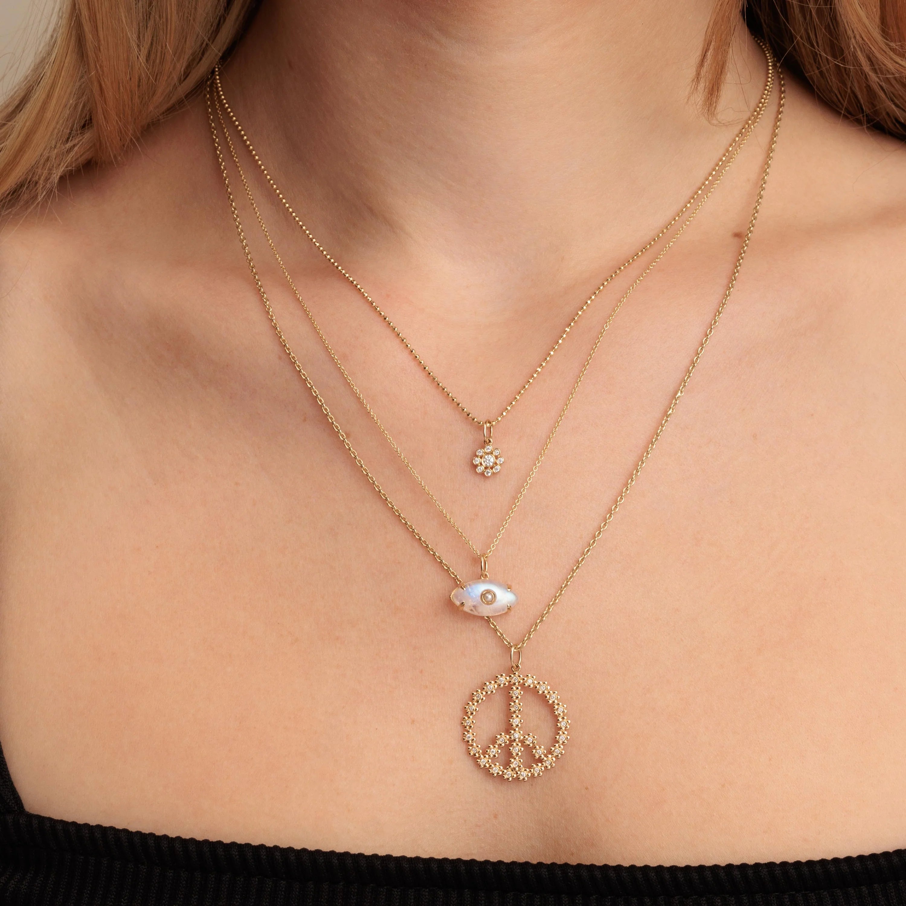 Sydney Evan Diamond Daisy Peace Sign Charm Necklace - Be On Park