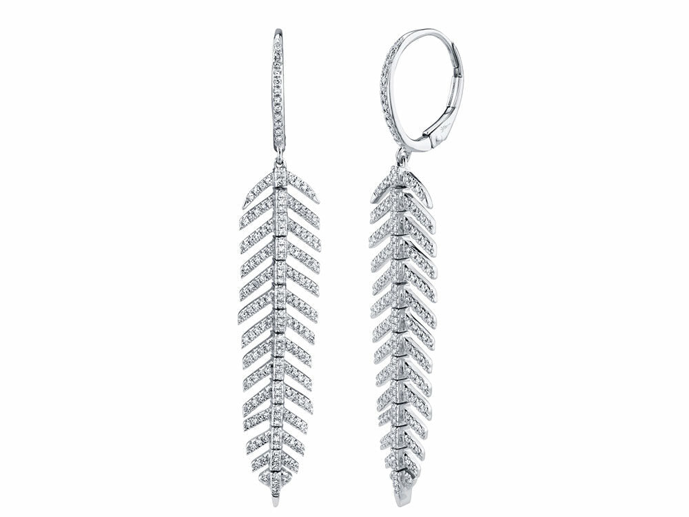 Shy Creation White Gold Diamond Phoenix Feather Drop Earrings - Be On Park