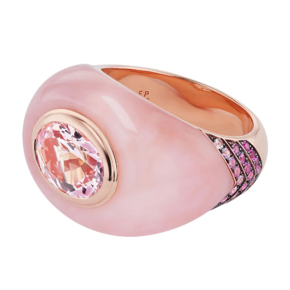 Emily P. Wheeler Oval Morganite, ombre pink sapphire, and carved pink opal Chubby ring - Be On Park