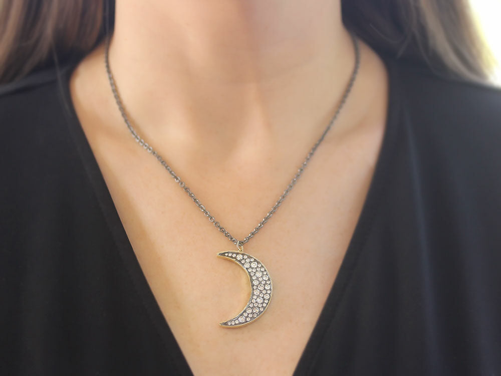 John Apel Diamond and Silver Moon Necklace - Be On Park