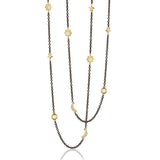 Monica Rich Kosann 47" black steel, gold moon, & star chain necklace - Be On Park