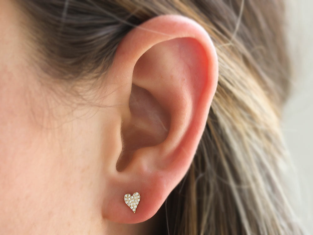 Shy Creation Yellow Gold Mini Pave Diamond Heart Studs - Be On Park