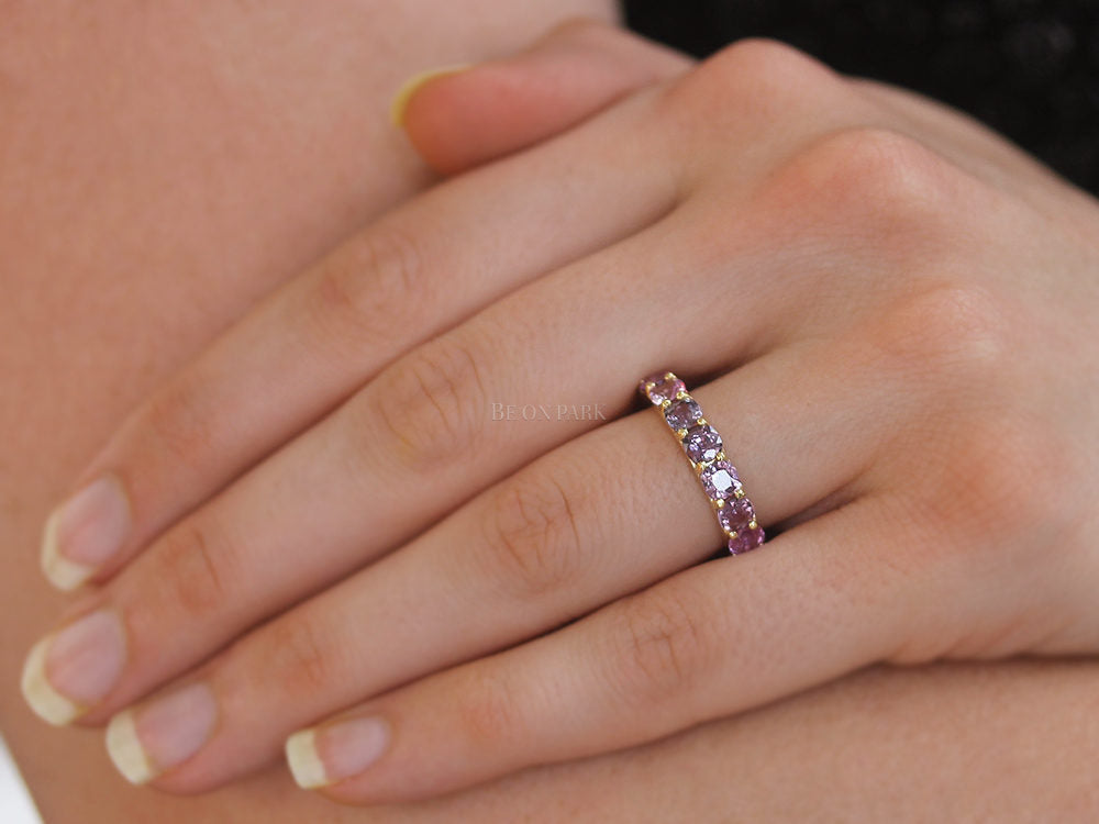 Penny Preville cushion cut rainbow sapphire ombre band - Be On Park