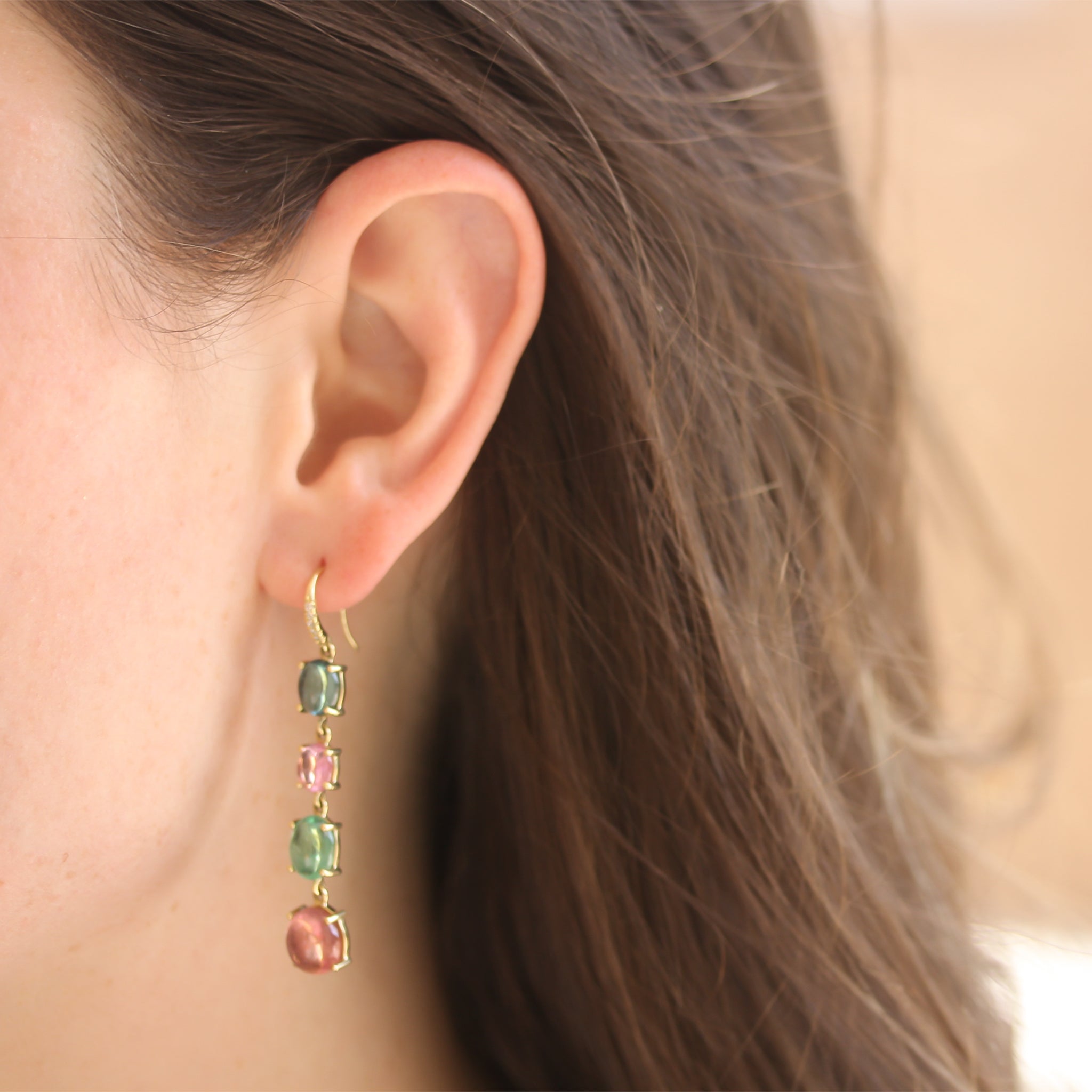 Lauren K Cabochon Pink and Green Tourmaline Joyce Earrings - Be On Park