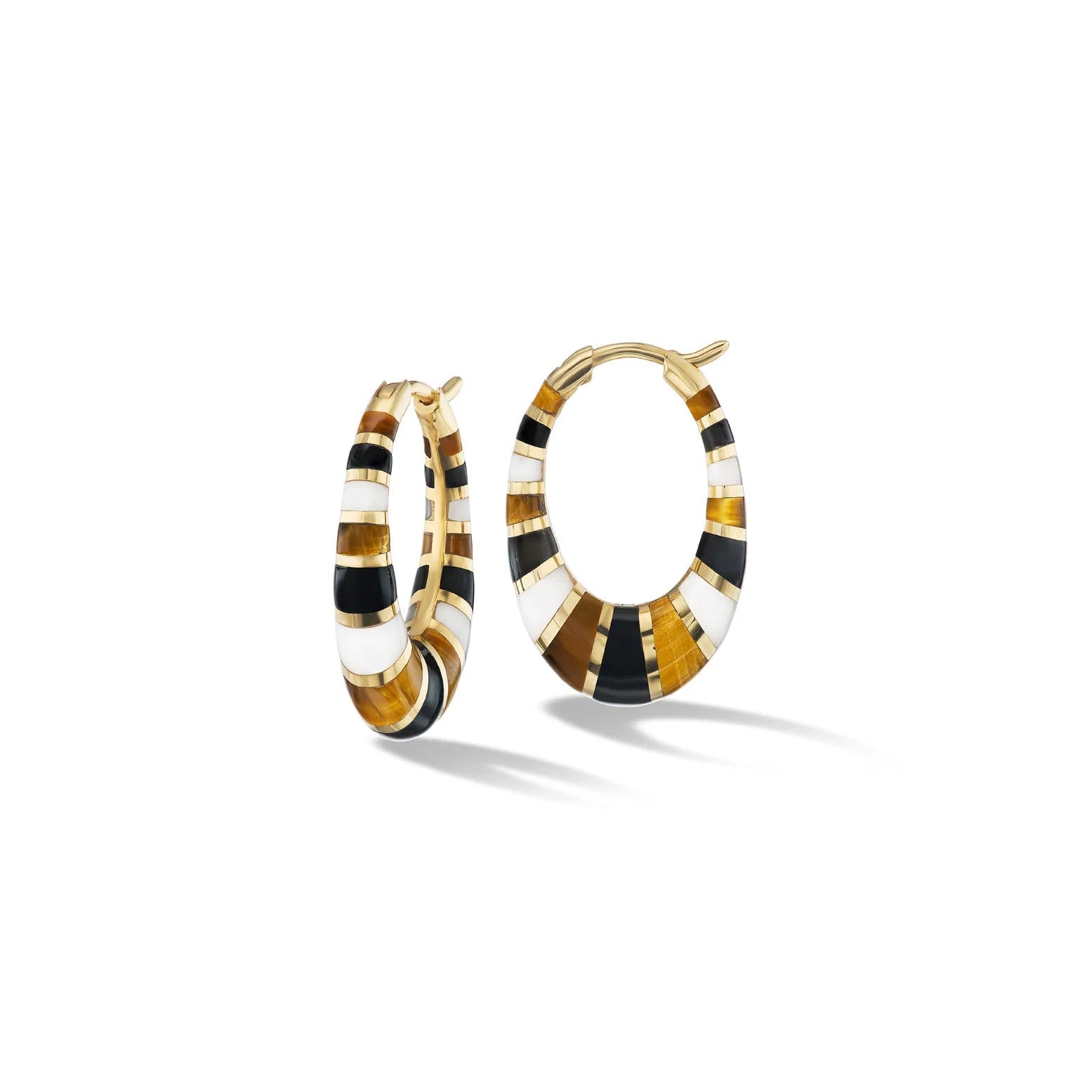 Orly Marcel Mini Inlay Hoops with Black and White Onyx and Tiger's Eye - Be On Park