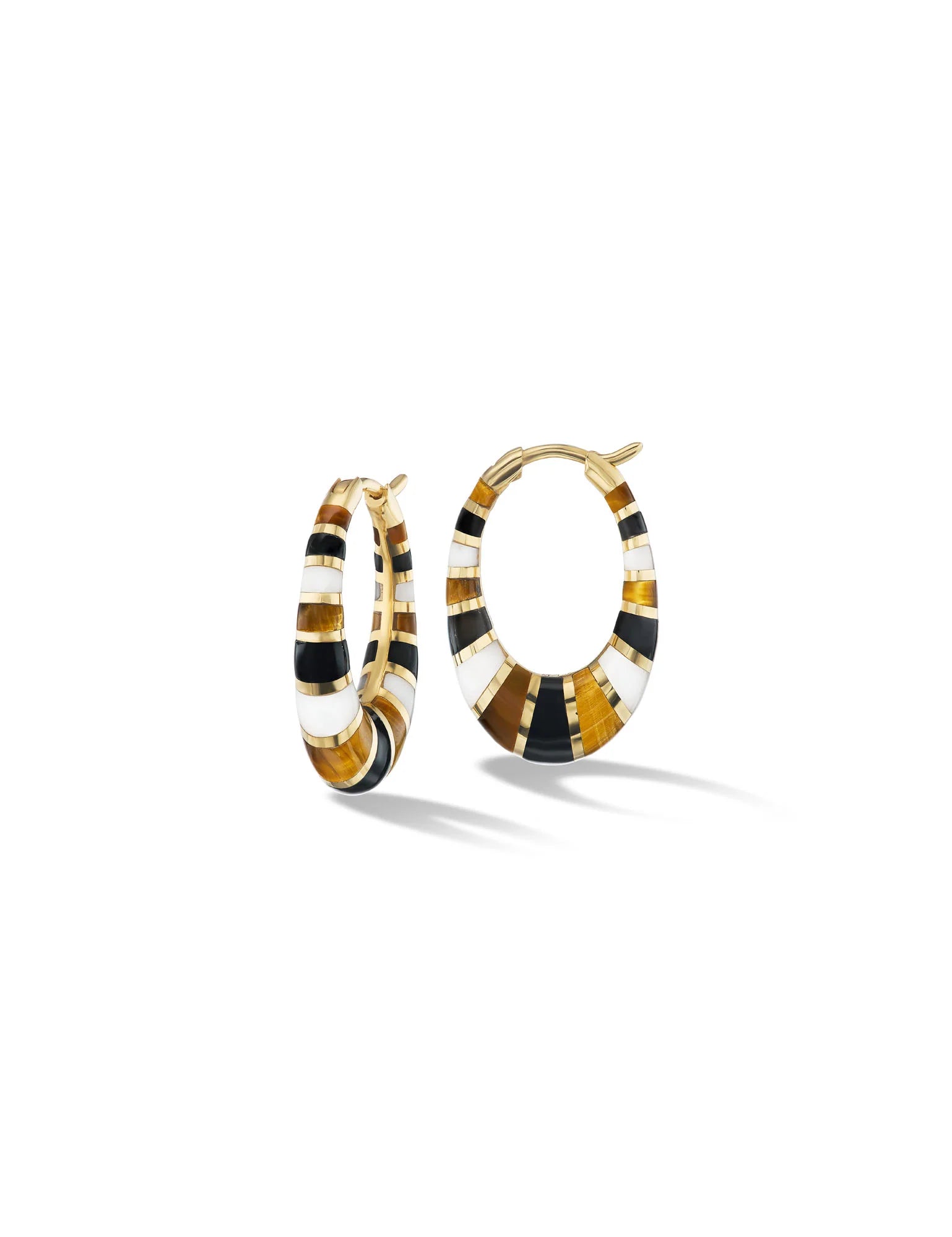 Orly Marcel Mini Inlay Hoops with Black and White Onyx and Tiger's Eye - Be On Park