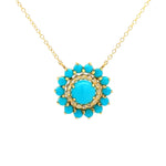 Suzy Landa one-of-a-kind cabochon round turquoise necklace with diamonds - Be On Park