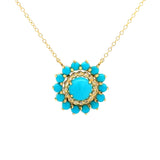 Suzy Landa one-of-a-kind cabochon round turquoise necklace with diamonds - Be On Park