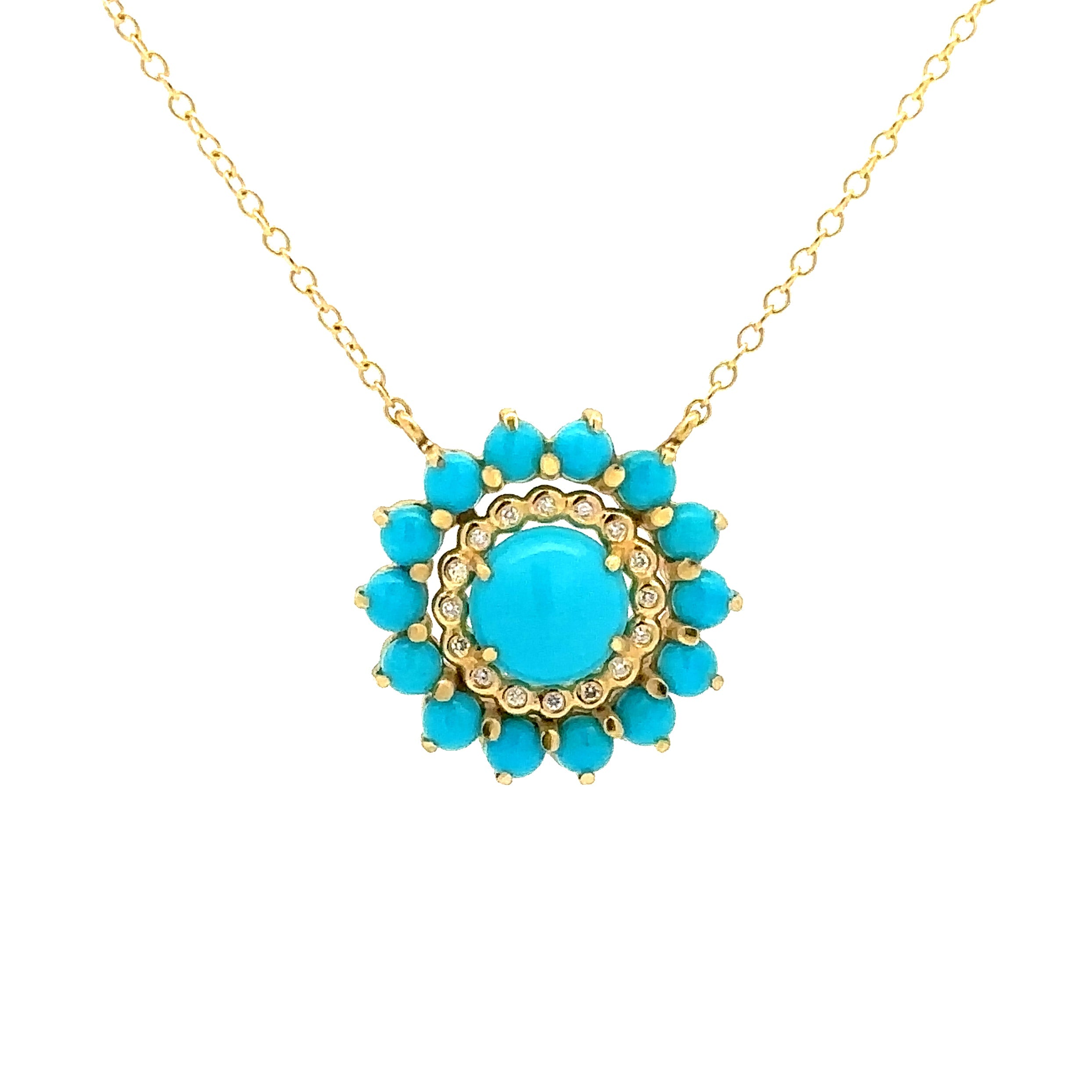 Suzy Landa one-of-a-kind cabochon round turquoise necklace with diamonds - Be On Park