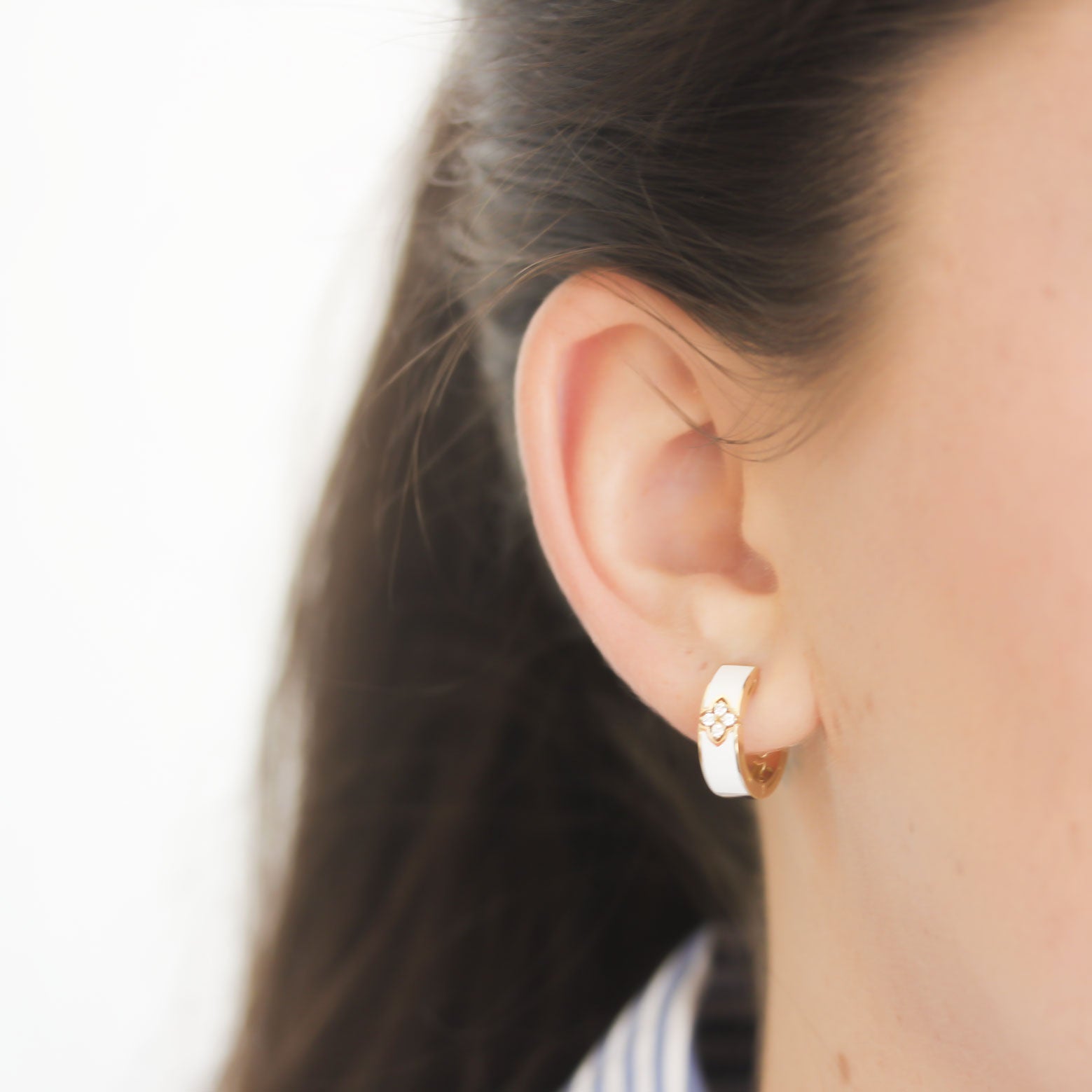 Roberto Coin Love in Verona White Enamel Earrings with Diamond - Be On Park
