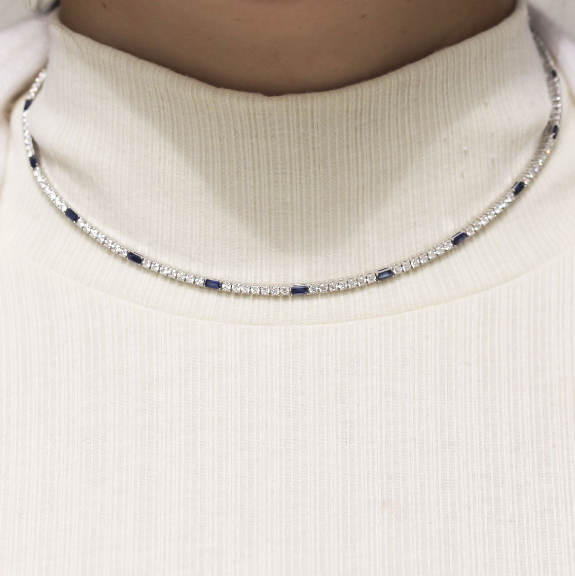 Roberto Coin Venetian Princess Diamond and Blue Sapphire Tennis Necklace - Be On Park