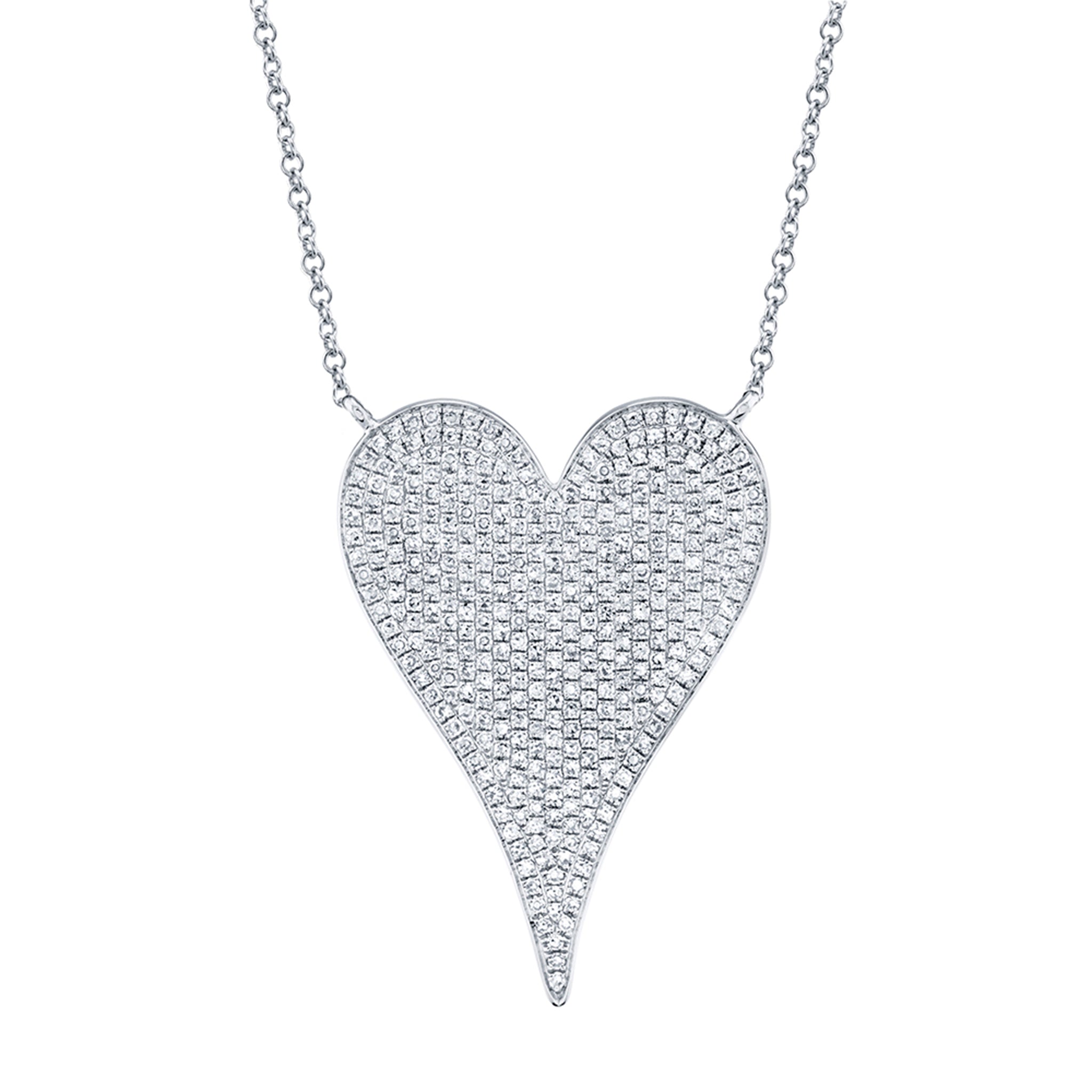Shy Creation White Gold "Amor" Jumbo Pave Diamond Heart Necklace - Be On Park