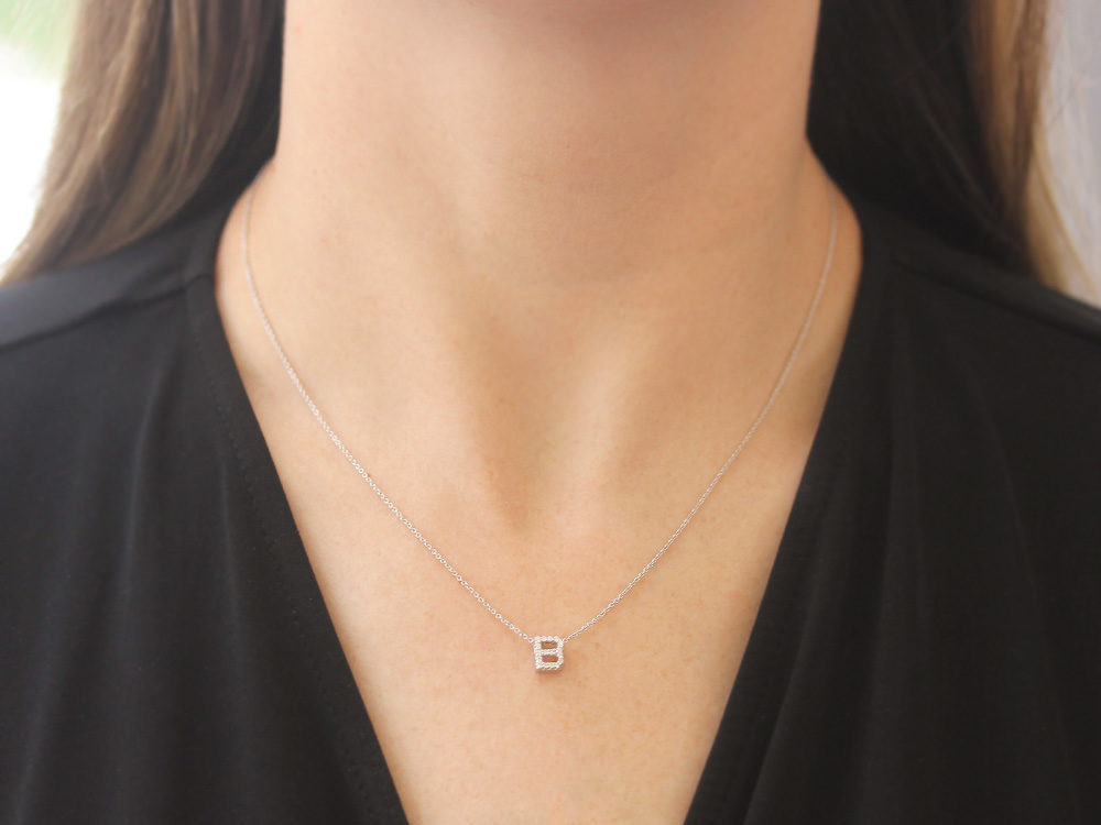 Roberto Coin 16-18" love letter diamond "B" necklace, additional letters available - Be On Park