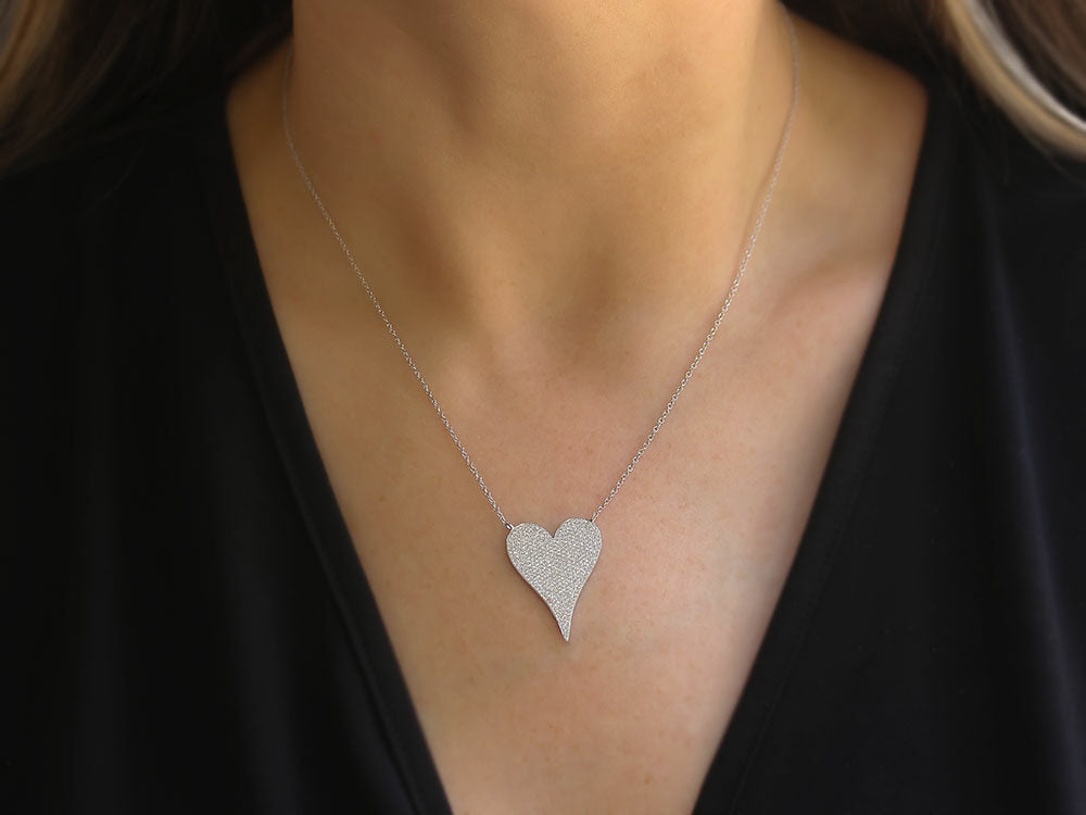 Shy Creation White Gold "Amor" Jumbo Pave Diamond Heart Necklace - Be On Park
