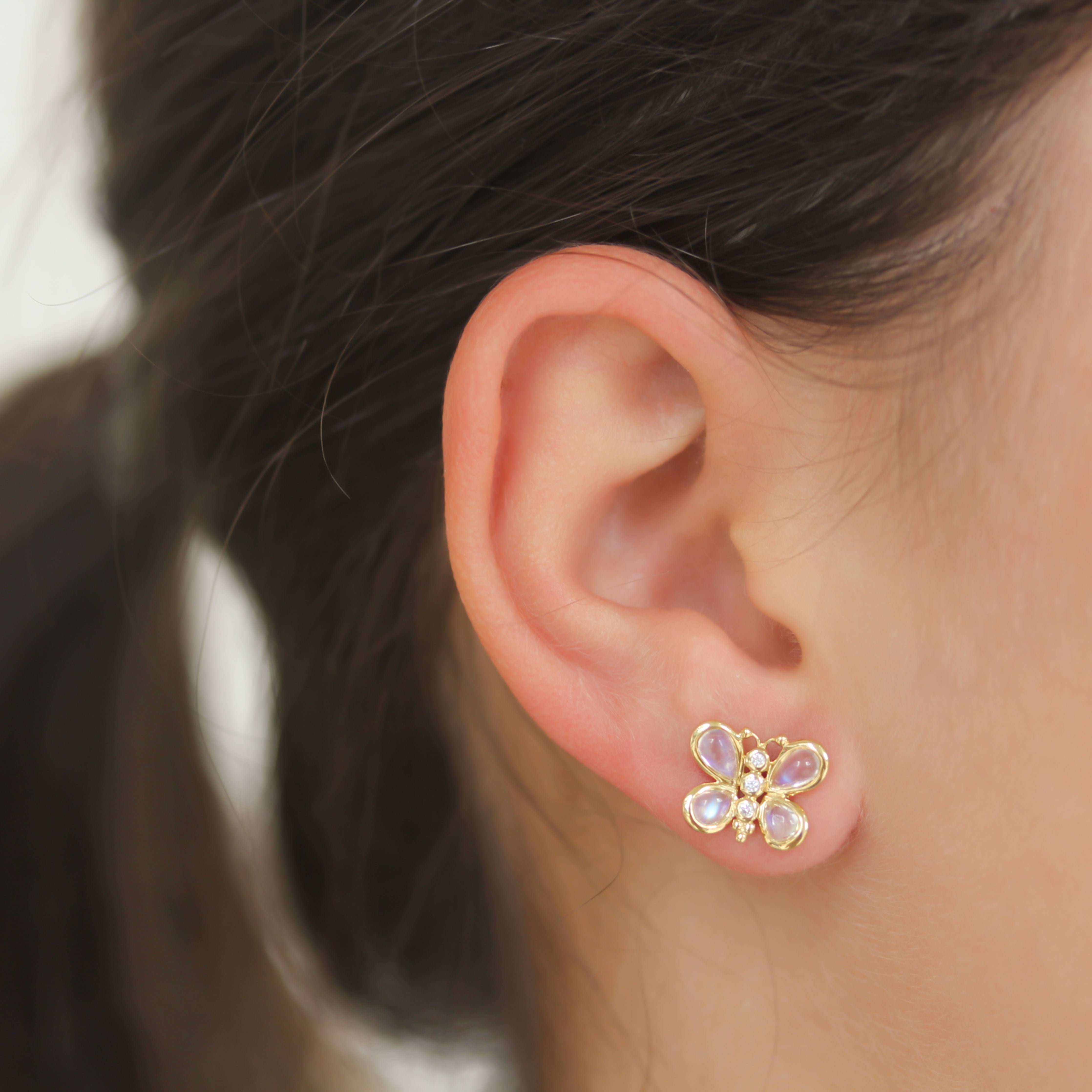 Temple St. Clair Piccola Luna Butterfly Post Earrings with Blue Moonstone and Diamond - Be On Park