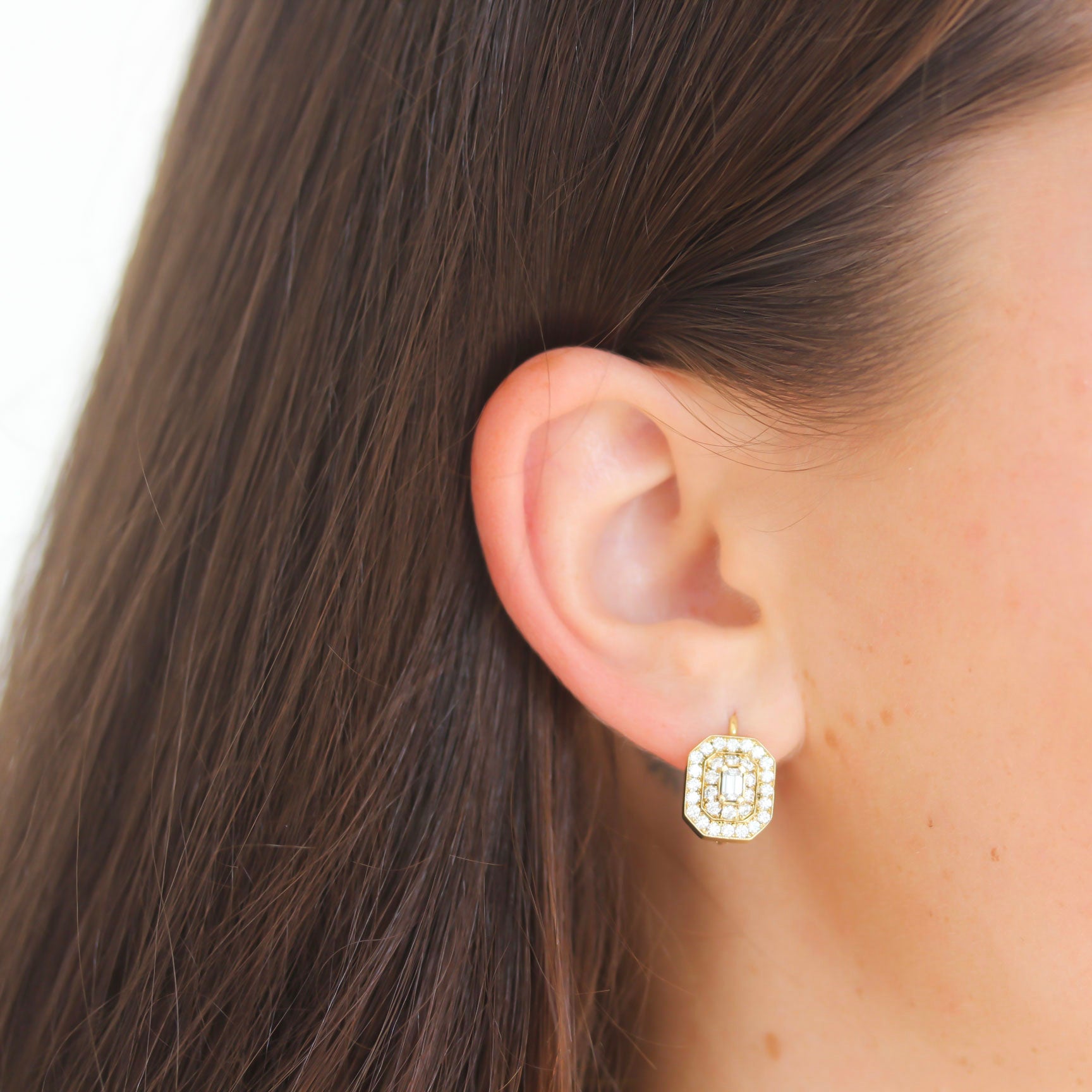 Penny Preville earrings with center emerald cut diamonds on French wire - Be On Park
