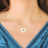 Suzy Landa Cut-Out Heart Necklace with Beaded Diamond Center - Be On Park