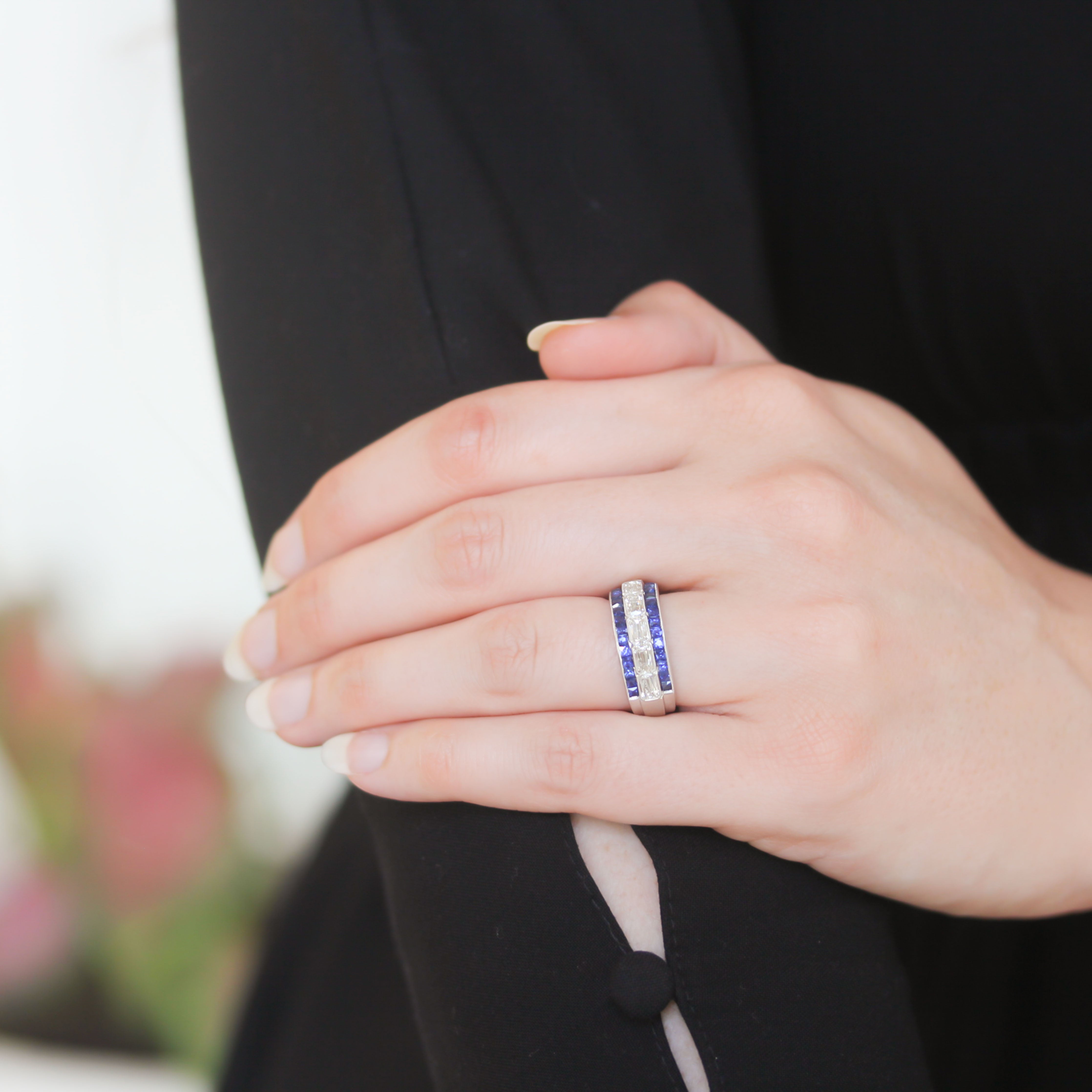 Kwiat Half Circle Wedding Ring with Ashoka Diamonds and Sapphires - Be On Park