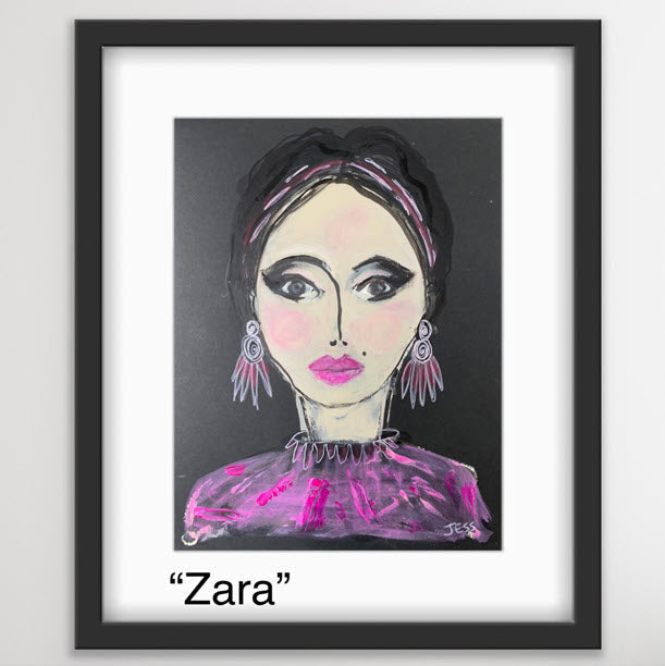 Zara" Giclee Print w/ Embellishments 11" x 14" FRAMED - Be On Park