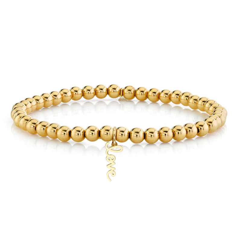 Sydney Evan Gold Beaded Bracelet with Tiny Love Script Charm - Be On Park