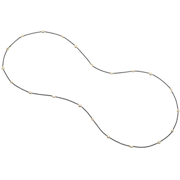 Monica Rich Kosann 47" black steel, gold moon, & star chain necklace - Be On Park