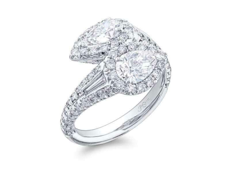 JB Star pear shape diamond "Forever Twogether" bypass ring with tapered baguette and round diamonds - Be On Park