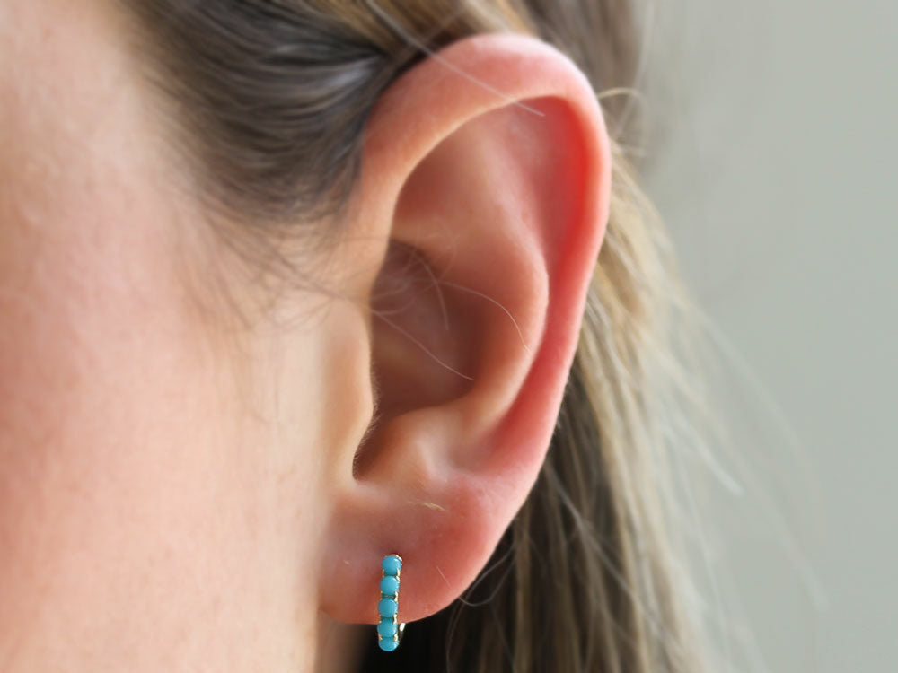 Shy Creation Yellow Gold Turquoise Huggies - Be On Park