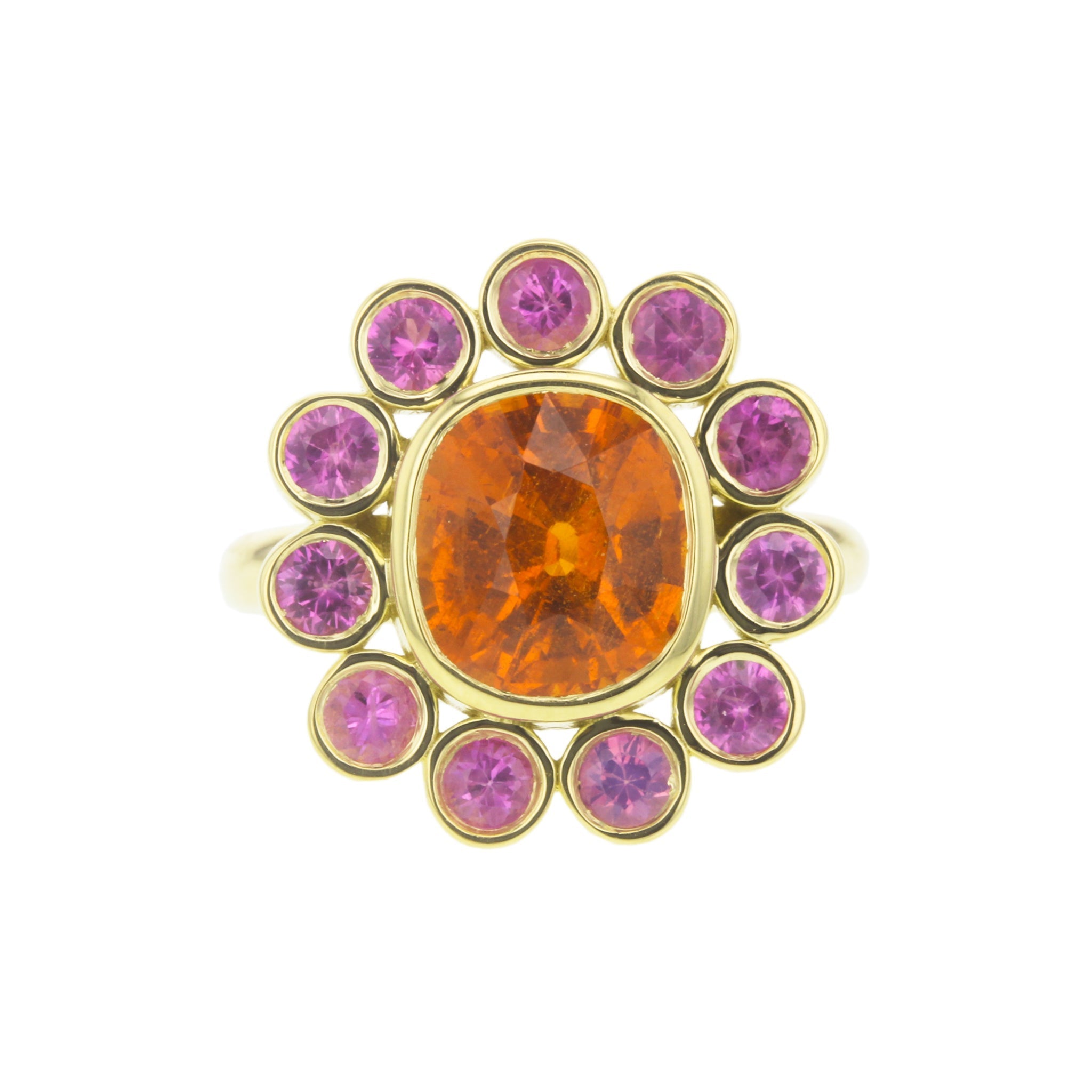 Be x Lauren K Collection One-of-a-Kind Cushion Spessartite Garnet & Pink Sapphire Halo Ring - Be On Park