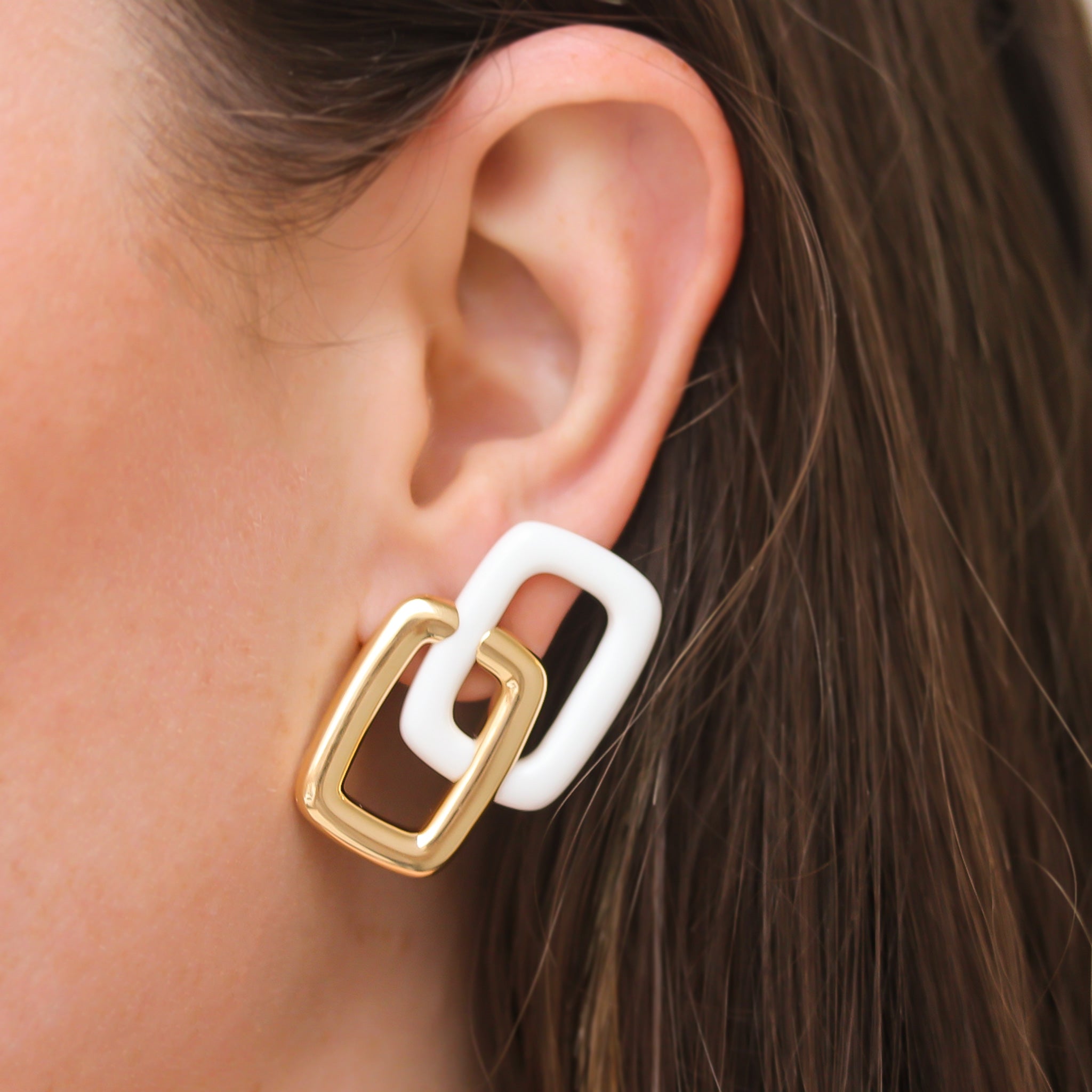 Emily P Wheeler "Peggy" Stud Earrings with Gold and White Agate - Be On Park