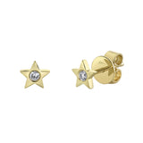 Shy Creation Yellow Gold Diamond Star Studs