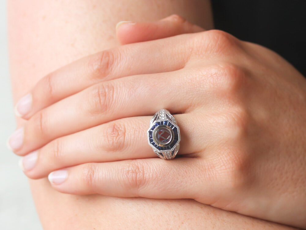 Diamond and Sapphire Millgrained Ring - Be On Park